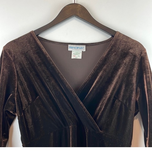 VINTAGE 90s Chocolate Brown Velour Gown - Picture 10 of 11